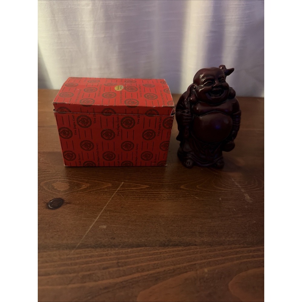 Vintage‎ Resin Red Laughing Buddha Approx. 4" In Height Small